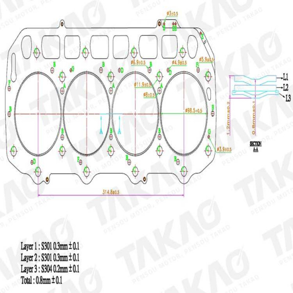 Junta de Cabeçote - Emp. Motor Yanmar 4TNE98 - 3.3L 8V L4 Hyster, Yale após 06 Diesel